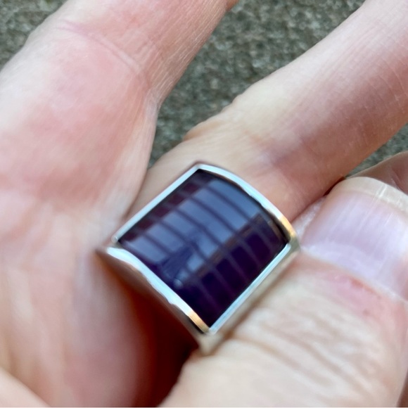 🟪 🟪 Kenneth Cole New York Amethyst Purple Striped Glass Silver Tone Cufflinks - Picture 4 of 12